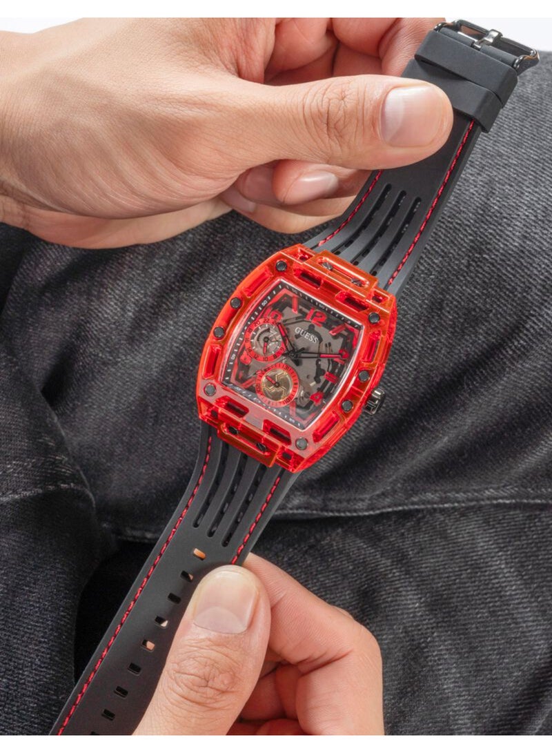GUESS ساعة GUESS متعددة الوظائف باللونين الأسود والأحمر للرجال - GW0499G4 - Image 5