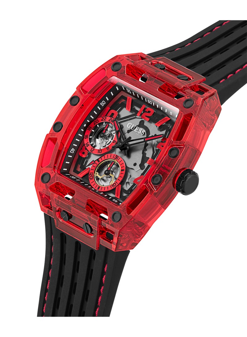 GUESS ساعة GUESS متعددة الوظائف باللونين الأسود والأحمر للرجال - GW0499G4 - Image 2