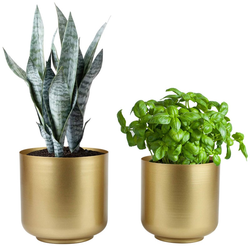 Vixdonos Vixdonos Large Gold Planters Metal Aloe BrassTone Plant Pots Indoor Decorative Flower Pots with Drain Holes871Inch
