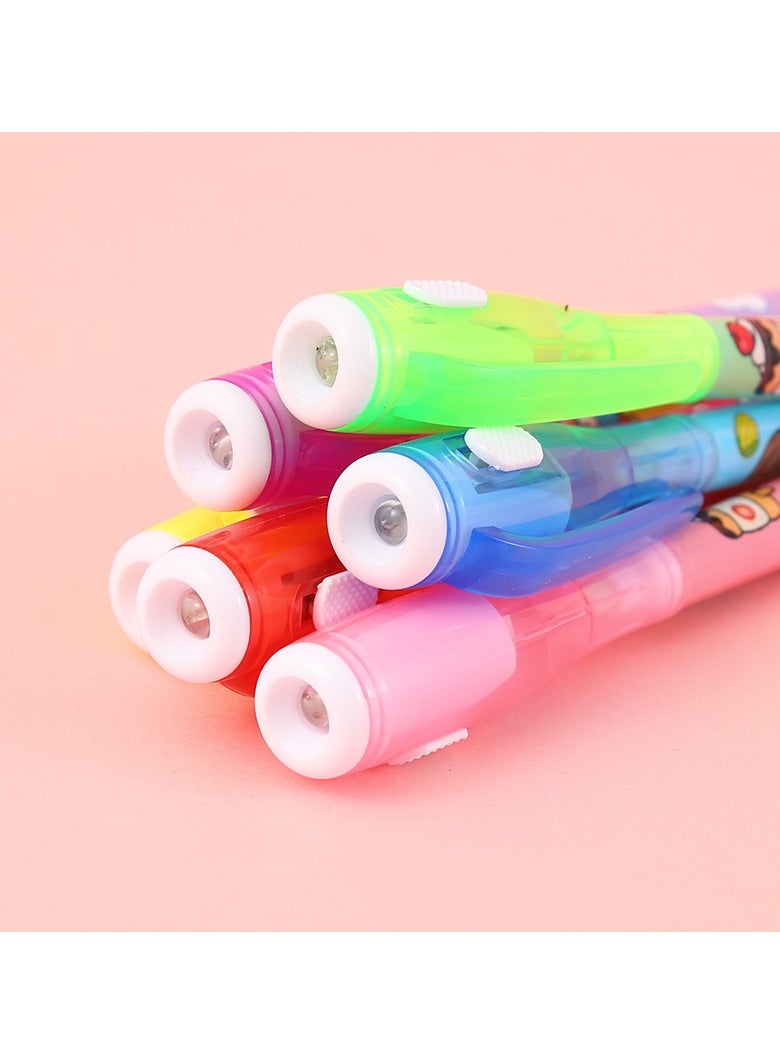 Fancy Cute Cartoon Magic 6Pen spy Uv Light Invisible Ink Pen for Kids - Image 3