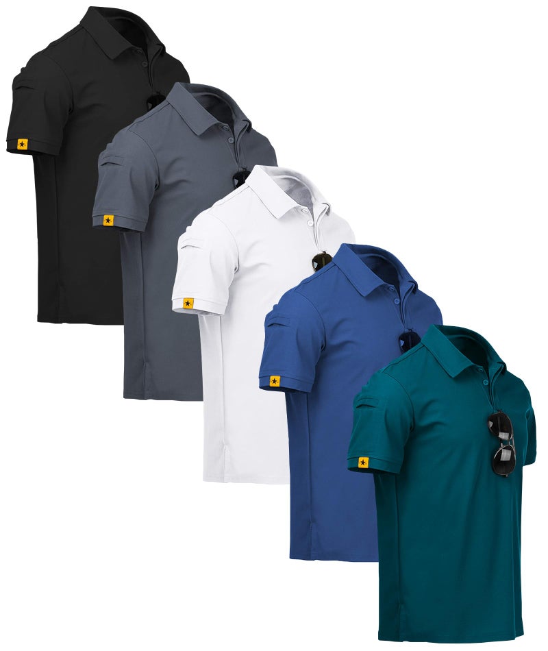 ZITY 5 Pack Mens Polo Shirt Short Sleeve Sports Golf Tennis T Shirt Moisture Wicking Summer Shirts Black Grey White Blue Duckblue 2XL - Image 1