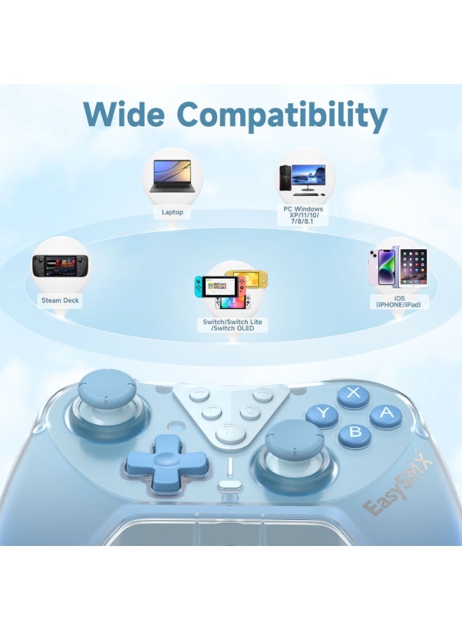 EasySMX Classic Gamepad EasySMX T39 Switch Controller Bluetooth Gaming Controller Compatible with Switch/Switch Lite/OLED with Protective Case/TURBO Burst Function & Screenshot Function/NFC Function/Precise Direction Control Design & Lock Function/6-Axis Gyro Motion Control/Hall Sensor Joystick/4-Level Vibration Feedback/One Key Wake Up 600mAh Battery Paly for 21 hours Light Weight Ergonomics 9 Colors RGB Lighting - Image 3