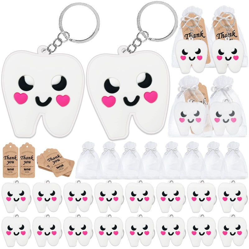 CiciBear 60 Pack Party Decorations for Guests 20 Tooth Keychains 20 Tags and 20 Gift Bags for First ToothTeeth PartyFirst BirthdayClinic Graduation