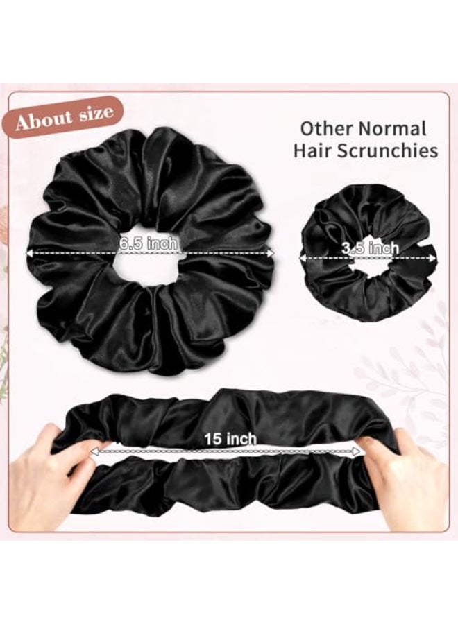 CEELGON Black Big Satin Scrunchie65 Inches Jumbo Scrunchies Silky Hair Ties Oversized Ponytail Holderfor Thick Curly Hair Extra Large Hair Accessories for Women Black - Image 3