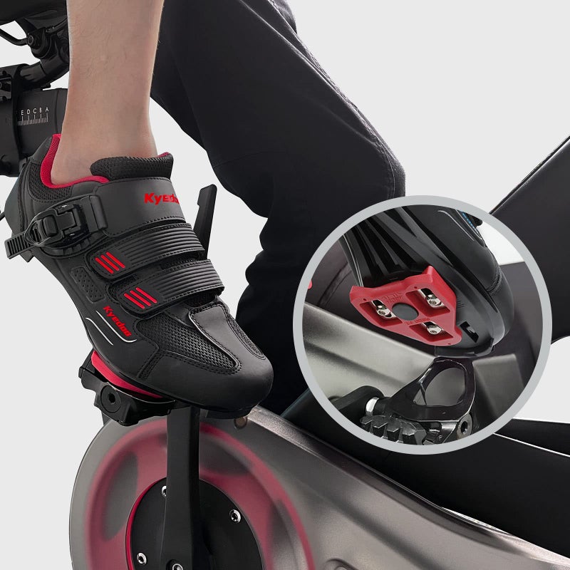 Unisex Cycling Shoes Compatible with Peloton Bike Shoes, Road Bike Indoor Riding Shoes with Pre-Installed Delta Cleats for Men and Women Clip in Indoor Outdoor Pedal Size 11 Black Red - Image 2