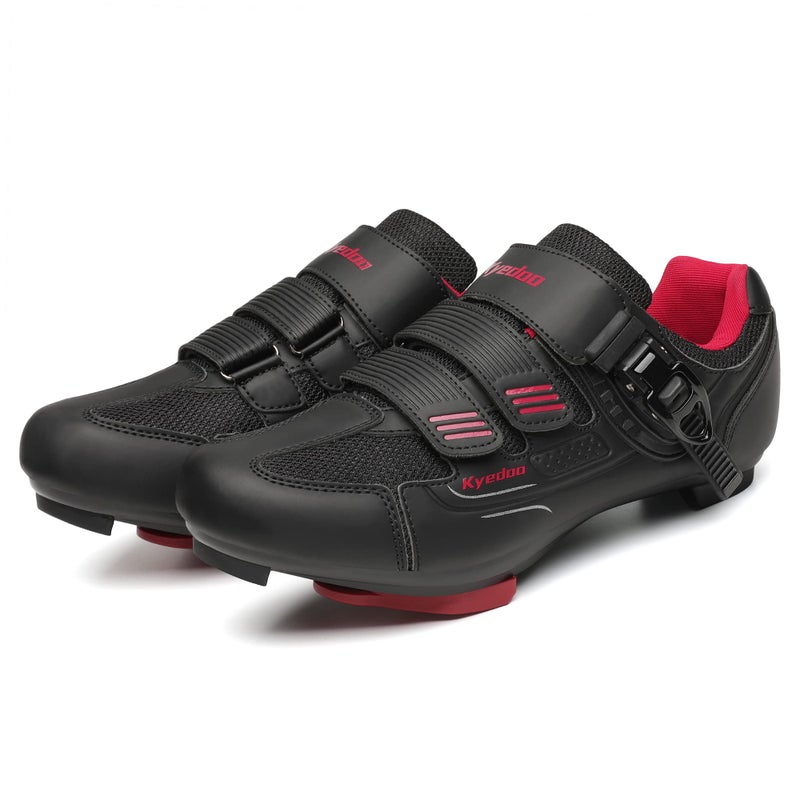 Unisex Cycling Shoes Compatible with Peloton Bike Shoes, Road Bike Indoor Riding Shoes with Pre-Installed Delta Cleats for Men and Women Clip in Indoor Outdoor Pedal Size 11 Black Red - Image 3