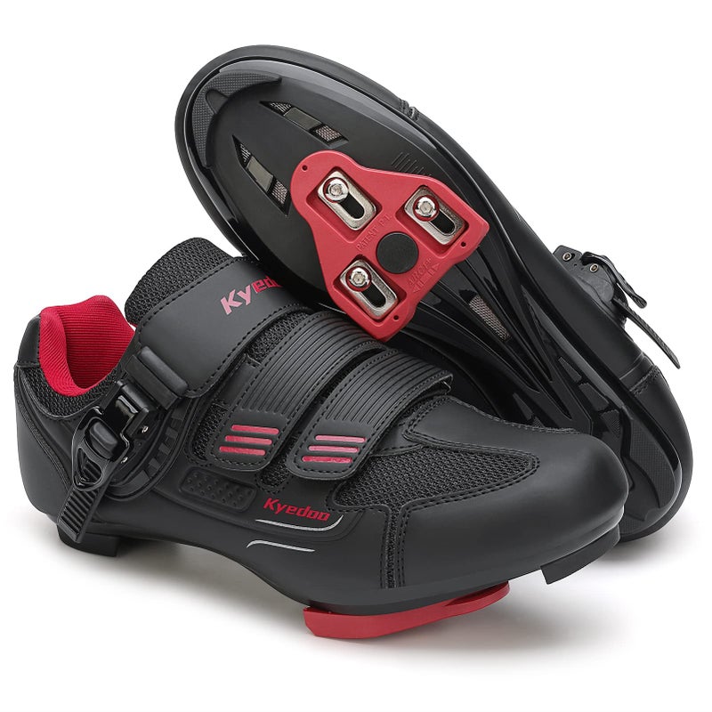 Unisex Cycling Shoes Compatible with Peloton Bike Shoes, Road Bike Indoor Riding Shoes with Pre-Installed Delta Cleats for Men and Women Clip in Indoor Outdoor Pedal Size 11 Black Red - Image 1