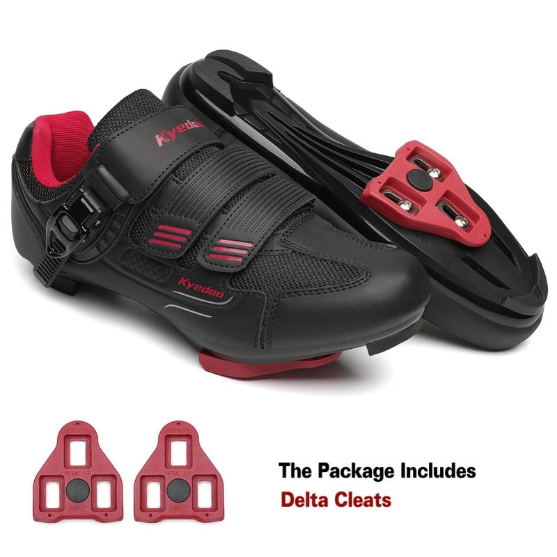 Unisex Cycling Shoes Compatible with Peloton Bike Shoes, Road Bike Indoor Riding Shoes with Pre-Installed Delta Cleats for Men and Women Clip in Indoor Outdoor Pedal Size 11 Black Red - Image 4