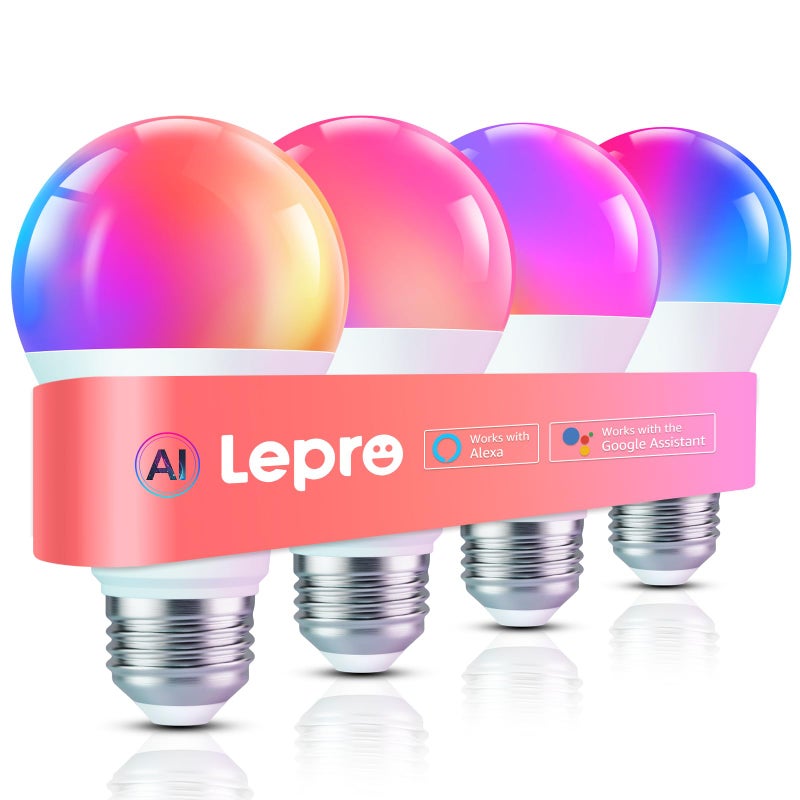 Lepro مصابيح لبر B1 الذكية AI - مصباح LED RGBWW قابل لتغيير الألوان يعمل بتقنية WiFi وBluetooth، متوافق مع أليكسا ومساعد جوجل، مصمم إضاءة شخصي بالذكاء الاصطناعي، تحكم صوتي بالذكاء الاصطناعي، مزامنة مع الموسيقى، 2.4GHz فقط، عبوة 4 - Image 1