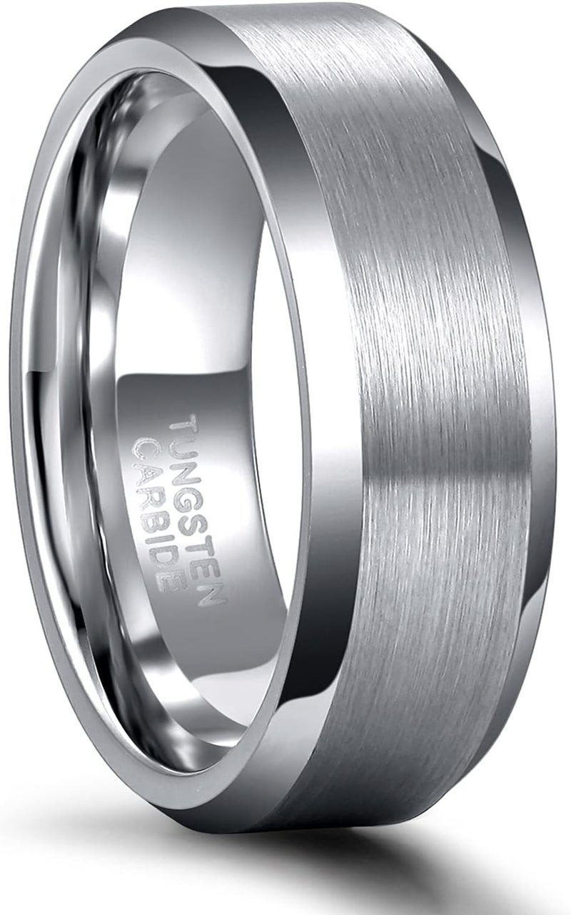 Greenpod 4MM 6MM 8MM Tungsten Carbide Engagement Ring Brushed Beveled Edge Polished Silver Wedding Band for Men Women Engraved I Love You Always & Forever Size 4-15 - Image 1