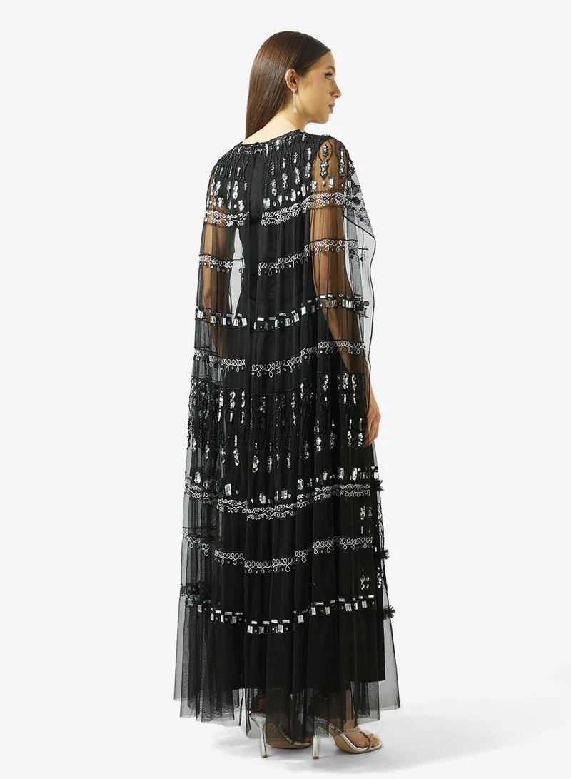 Amelia Rose V-Neck Cape Sleeve Maxi Dress