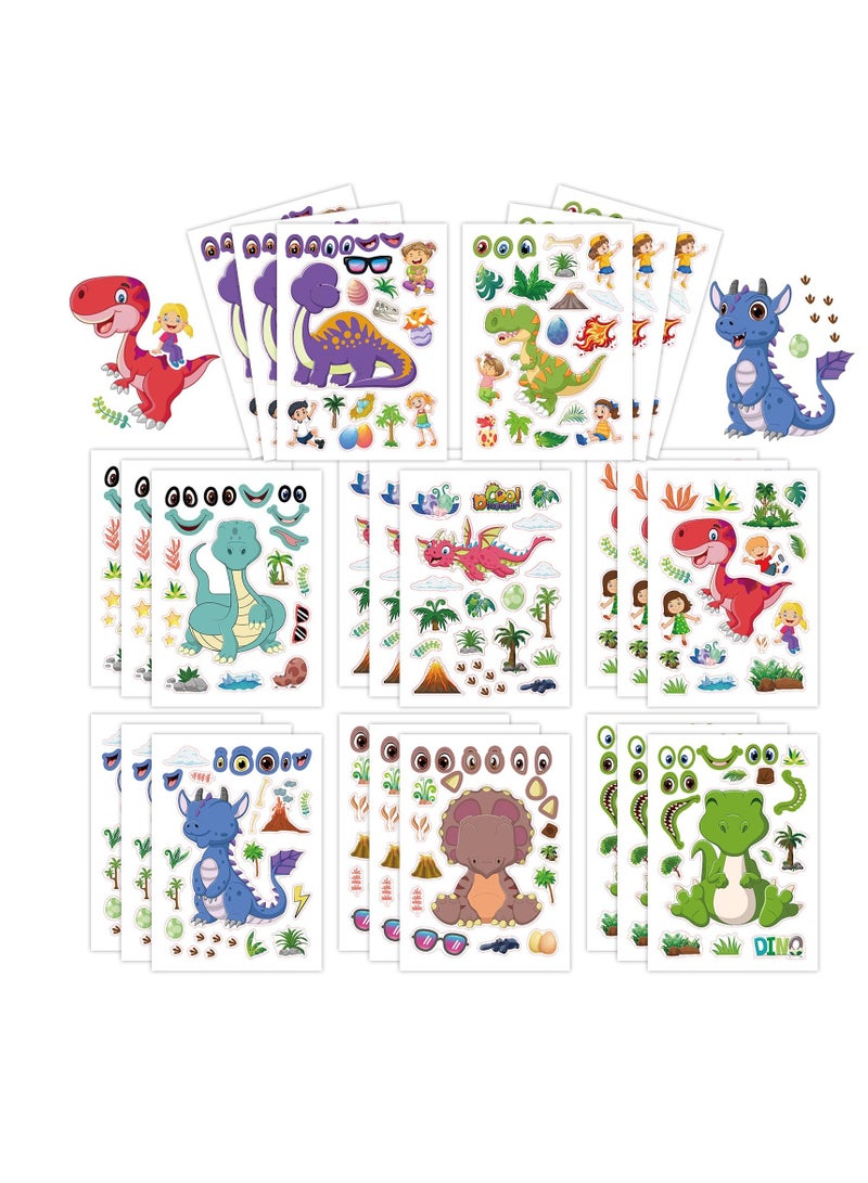 SYOSI 24 Sheets 8.3''×5.9'' Make Your Own Dinosaur Stickers for Toddlers Kids Party Favors, Make a Face Stickers for Kids Activities Supplies Crafts - Image 1