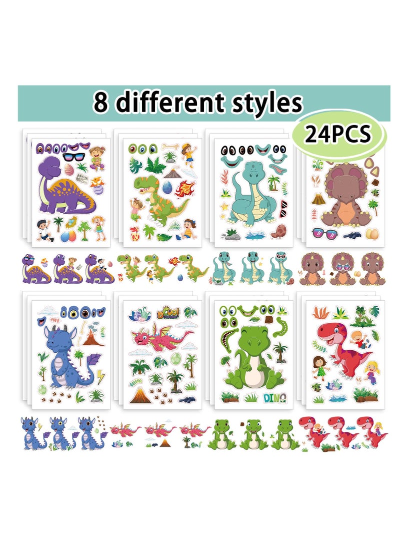 SYOSI 24 Sheets 8.3''×5.9'' Make Your Own Dinosaur Stickers for Toddlers Kids Party Favors, Make a Face Stickers for Kids Activities Supplies Crafts - Image 2