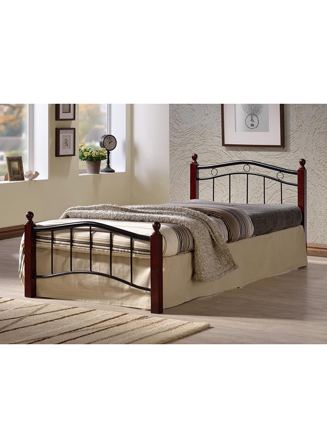 MAF furniture Maf Wood And Steel Bed Maf-8882- Size 190X90 With Wooden Legs Cherry Brown 