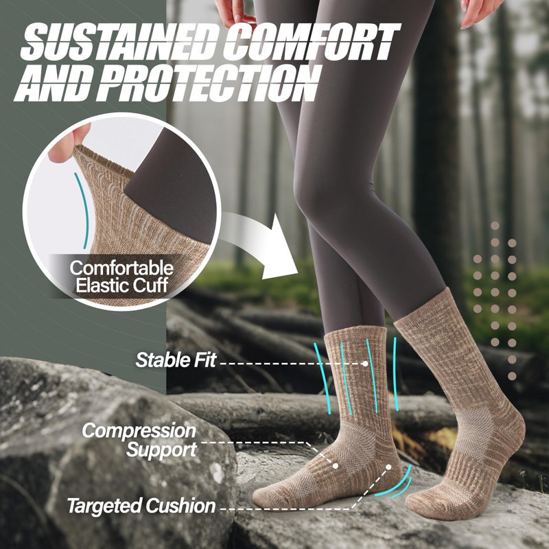 ANTSANG Merino Wool Hiking Socks for Men & Women Thermal Warm Winter Thick Cozy Crew Work Boot Gift Socks Stocking Stuffers 5 Pairs(Khaki Mixed,L) - Image 3