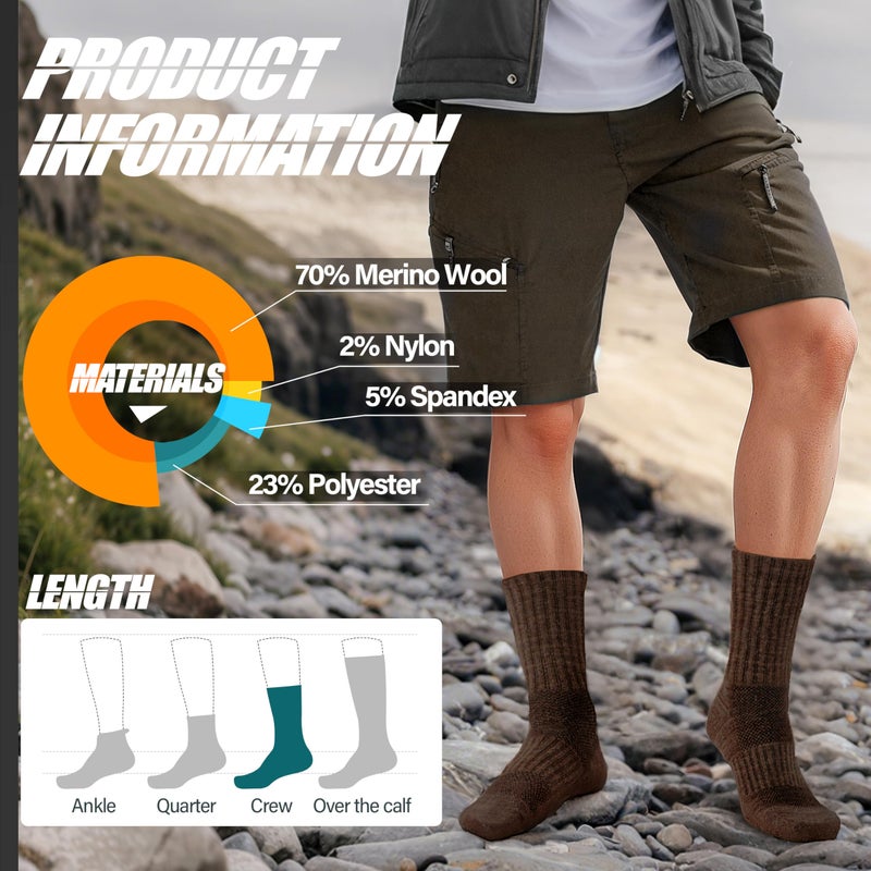 ANTSANG Merino Wool Hiking Socks for Men & Women Thermal Warm Winter Thick Cozy Crew Work Boot Gift Socks Stocking Stuffers 5 Pairs(Khaki Mixed,L) - Image 5