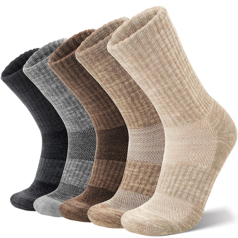 ANTSANG Merino Wool Hiking Socks for Men & Women Thermal Warm Winter Thick Cozy Crew Work Boot Gift Socks Stocking Stuffers 5 Pairs(Khaki Mixed,L) - Image 1