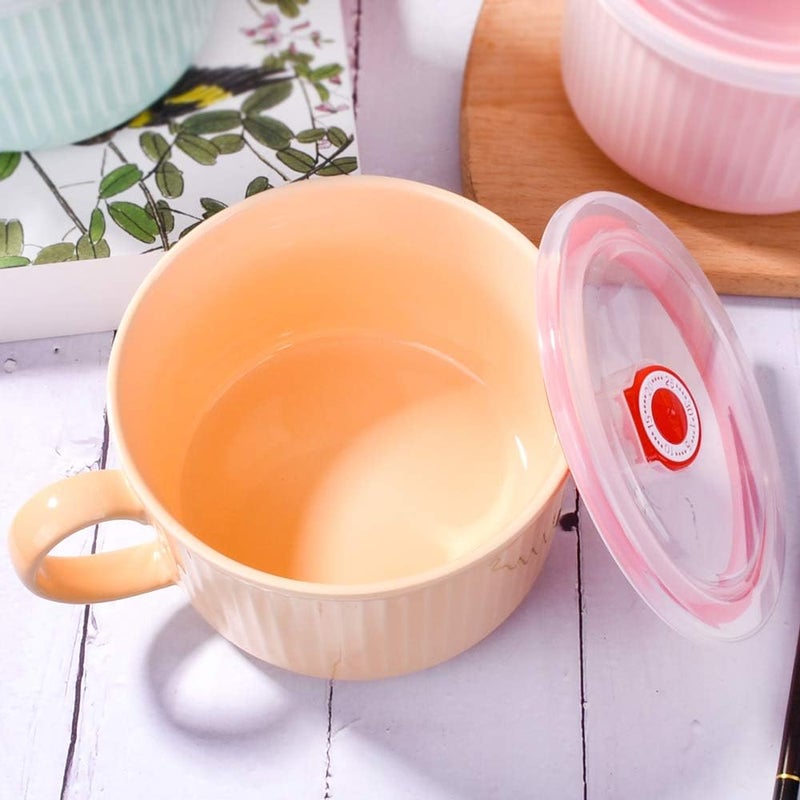 LMRLCS Microwave Ramen Bowl with Handles 304 oz Noodle Bowls with Lid and Chopsticks Dishwasher Safe for Noodles Soup and Cereal Orange - Image 2