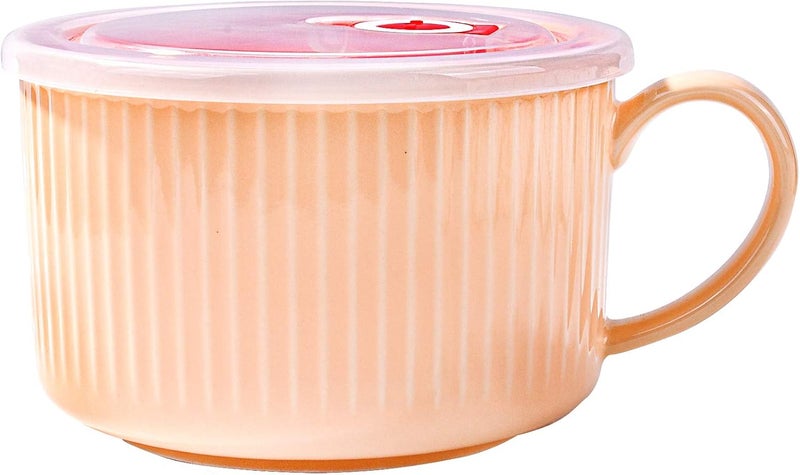 LMRLCS Microwave Ramen Bowl with Handles 304 oz Noodle Bowls with Lid and Chopsticks Dishwasher Safe for Noodles Soup and Cereal Orange - Image 1