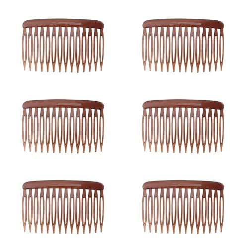 Ruwado 6 Pcs 14 Teeth French Vintage Style Hair Clips Pins Accessories Supplies for Women Girls Bridal Wedding Veil Fine Long Curly Hair (Dark Brown) - Image 1