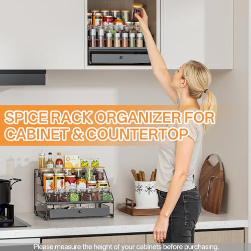 DTUQYX Spice Rack Organizer for Cabinet: 4 Tier Adjustable Spice Rack Organization with Drawer, Depth Metal Shelf for Kitchen Countertop, Cupboard, Pantry, Holds Seasoning and Condiments (Black) - Image 5