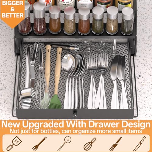 DTUQYX Spice Rack Organizer for Cabinet: 4 Tier Adjustable Spice Rack Organization with Drawer, Depth Metal Shelf for Kitchen Countertop, Cupboard, Pantry, Holds Seasoning and Condiments (Black) - Image 3
