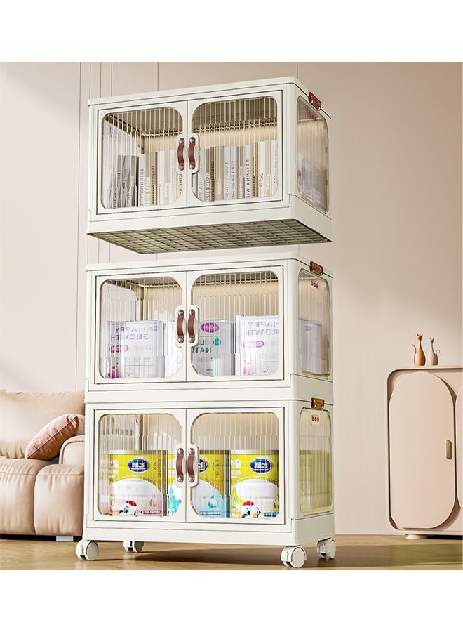 3-Tier Plastic Storage Cabinet with Double Doors, Compact Organizer Cupboard with Wheels for Home & Kitchen (53x32x88 cm) - Image 4