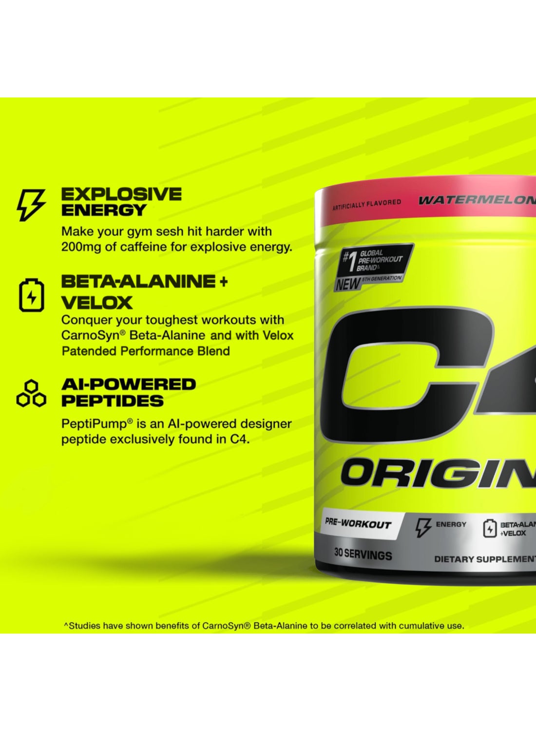 C4 Original Pre Workout Powder Energy Drink Supplement For Men And Women With Creatine, Caffeine, Nitric Oxide Booster, Citrulline And Beta Alanine Watermelon - 50 Servings - Packaging May Vary