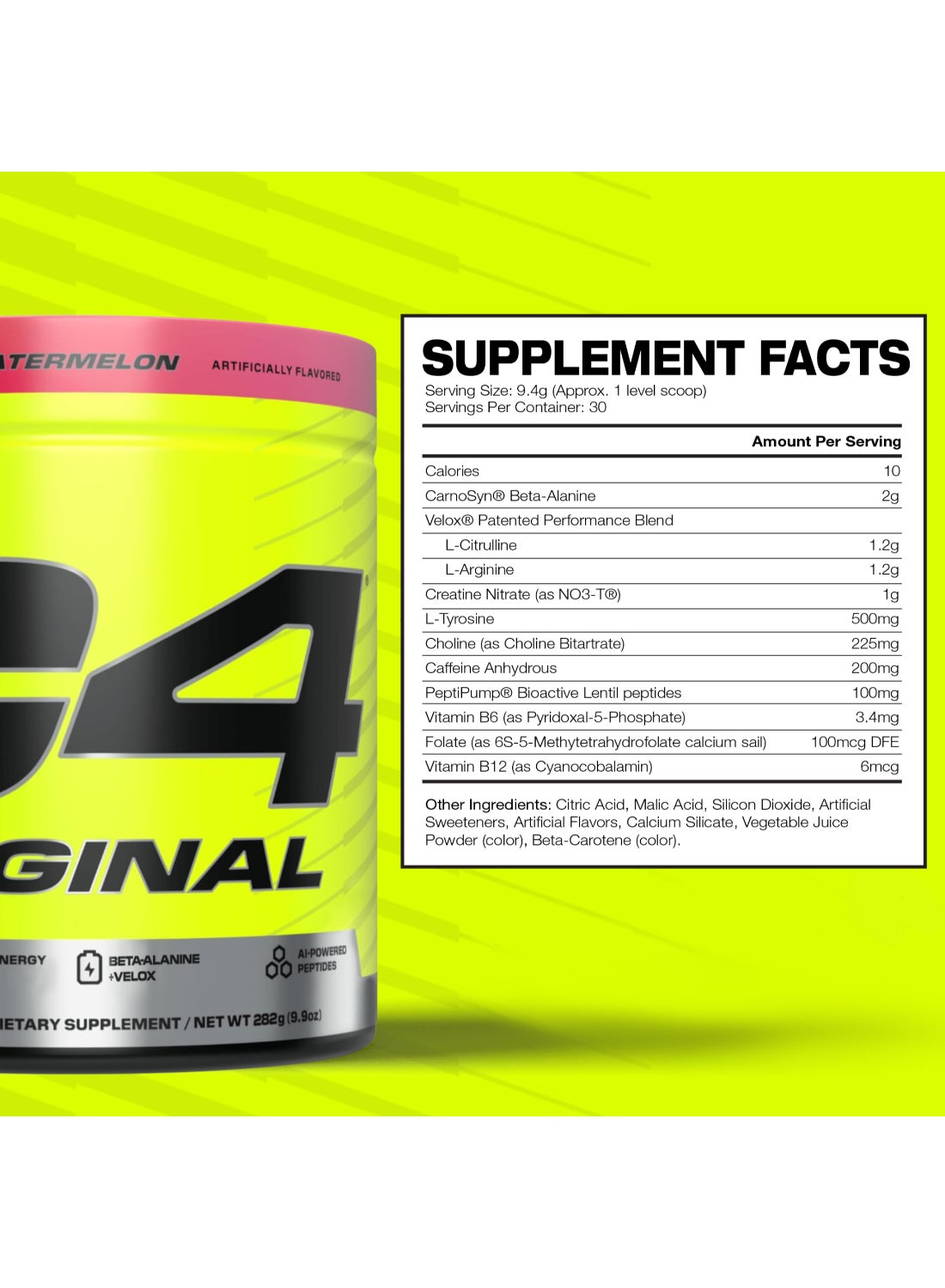 C4 Original Pre Workout Powder Energy Drink Supplement For Men And Women With Creatine, Caffeine, Nitric Oxide Booster, Citrulline And Beta Alanine Watermelon - 50 Servings - Packaging May Vary