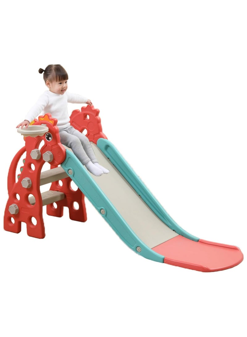 KIIUMI Children's slide and basketball hoop 2 in 1， slide car design， children's independent slide toy，indoor outdoor sports，dinosaur shape（ blue） - Image 1