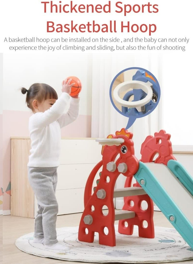 KIIUMI Children's slide and basketball hoop 2 in 1， slide car design， children's independent slide toy，indoor outdoor sports，dinosaur shape（ blue） - Image 3