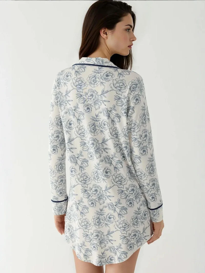 HICCUP Printed Mini Shirt Collar Relaxed Fit Lounge Dress