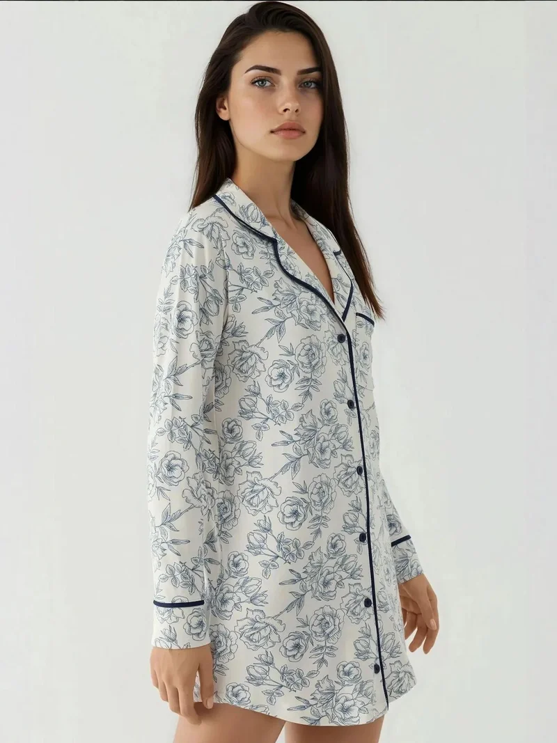 زوبعة فستان مريح بياقة قميص مطبوع