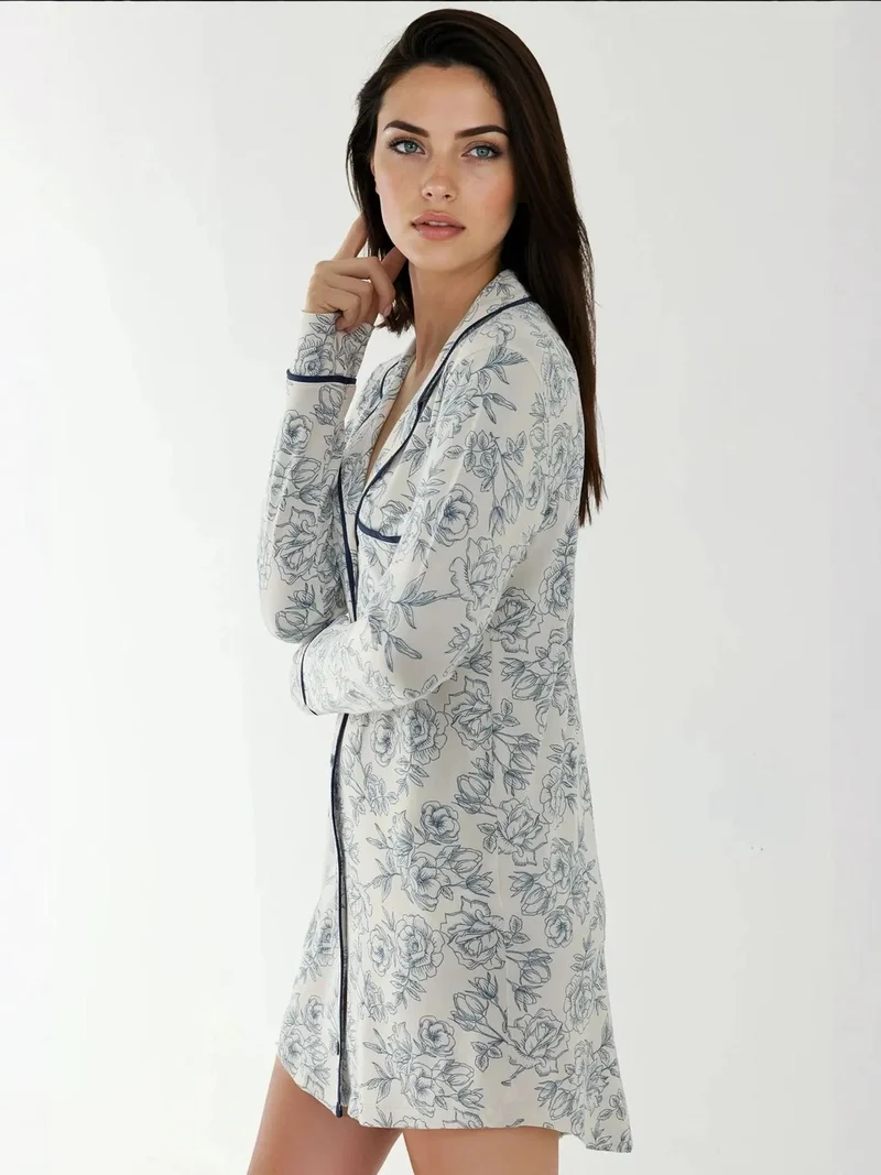 HICCUP Printed Mini Shirt Collar Relaxed Fit Lounge Dress