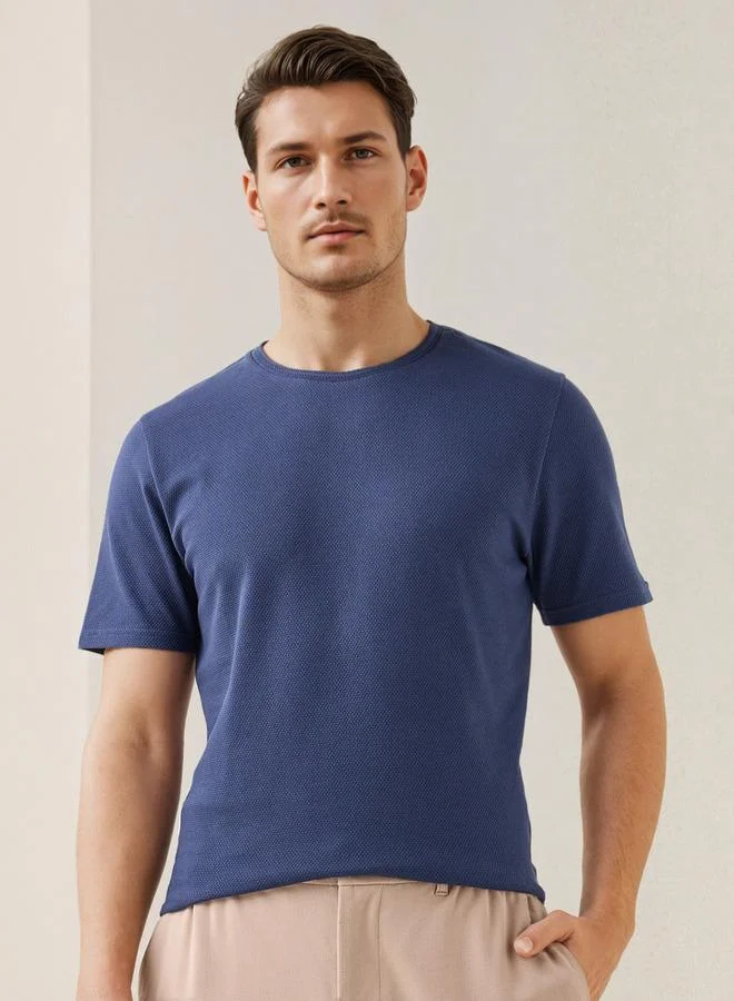 Iconic Iconic Popcorn Textured T-shirt with Crew Neck