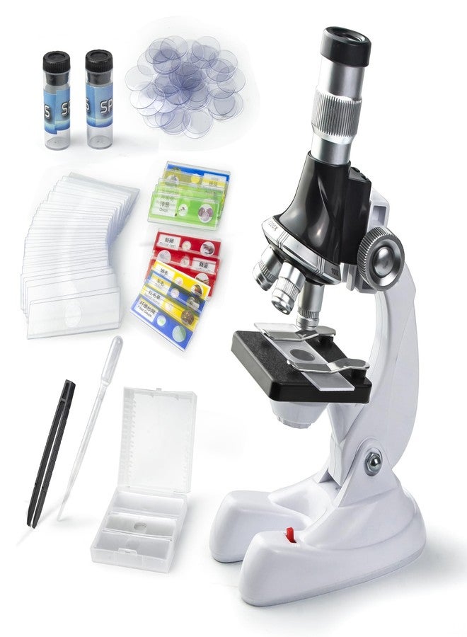 stochastic box 115 Pcs Microscope Science Kit for Kids with 100X-1200X Magnification,Equiped with Prepared and DIY Blank Slides Microscope for Beginner Boys Girls - Image 1