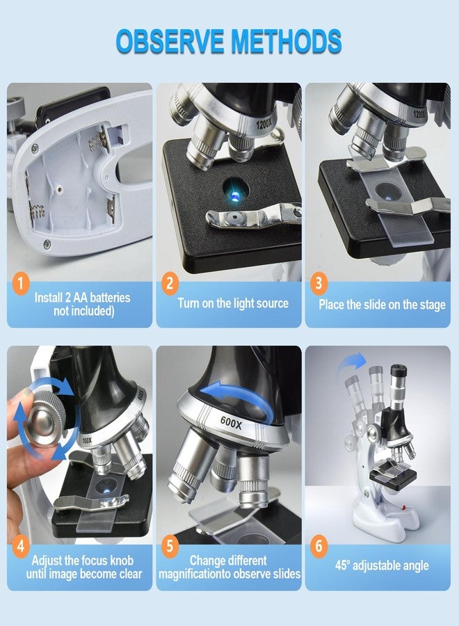 stochastic box 115 Pcs Microscope Science Kit for Kids with 100X-1200X Magnification,Equiped with Prepared and DIY Blank Slides Microscope for Beginner Boys Girls - Image 4