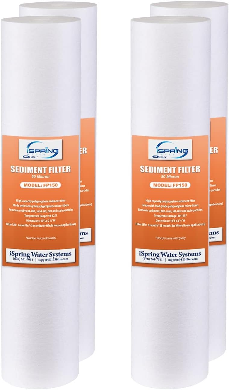 iSpring FP150X4 10x25 Universal Sediment Water Filter Replacement Cartridges 50 Micron Multilayer Sediment Filter 4 Pack - Image 1