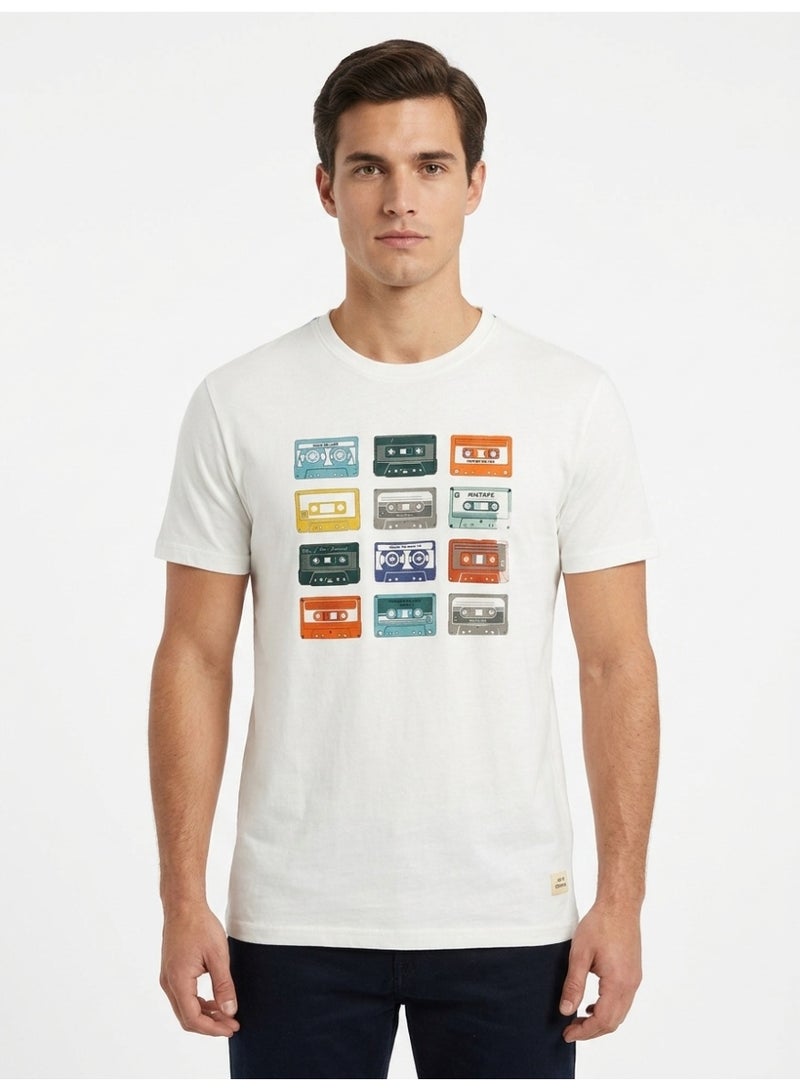 Blend Men’s Retro Cassette Graphic T-Shirt – Premium White Blend Crew Neck Tee - Image 1