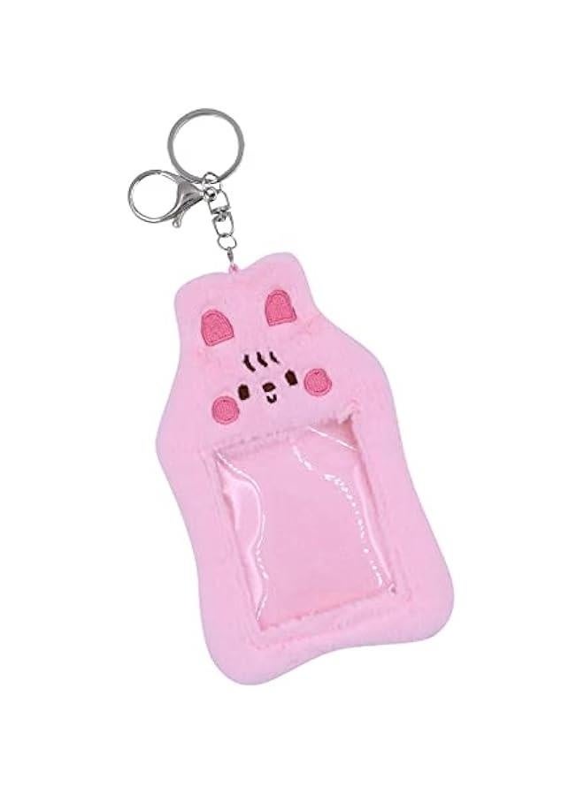 Generic Cute Plush Photocard Holder With Keychain Kpop Credit ID Bank Card Bus Card Protective Case Photo Sleeves,Pink Rabbit  - Image 2
