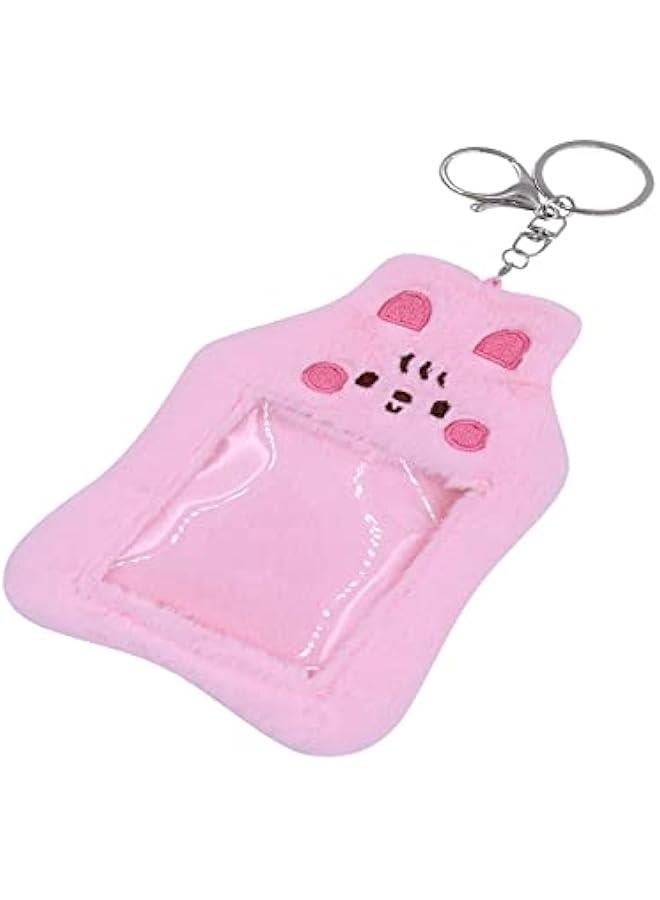 Generic Cute Plush Photocard Holder With Keychain Kpop Credit ID Bank Card Bus Card Protective Case Photo Sleeves,Pink Rabbit  - Image 3