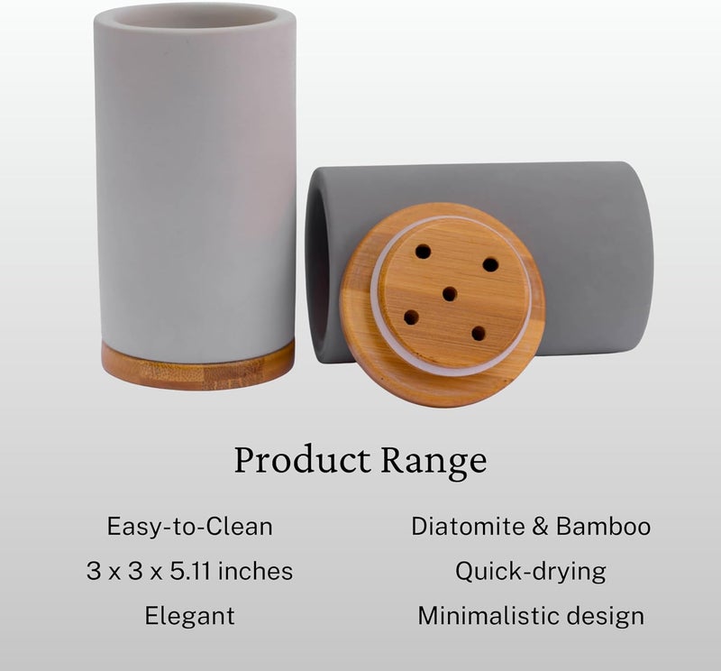 Matani Diatomite & Bamboo Toothbrush Holder - Quick-Drying, Water-Absorbent Stand with Removable Base & Drain Holes for Bathroom Countertop (Beige) - Image 4