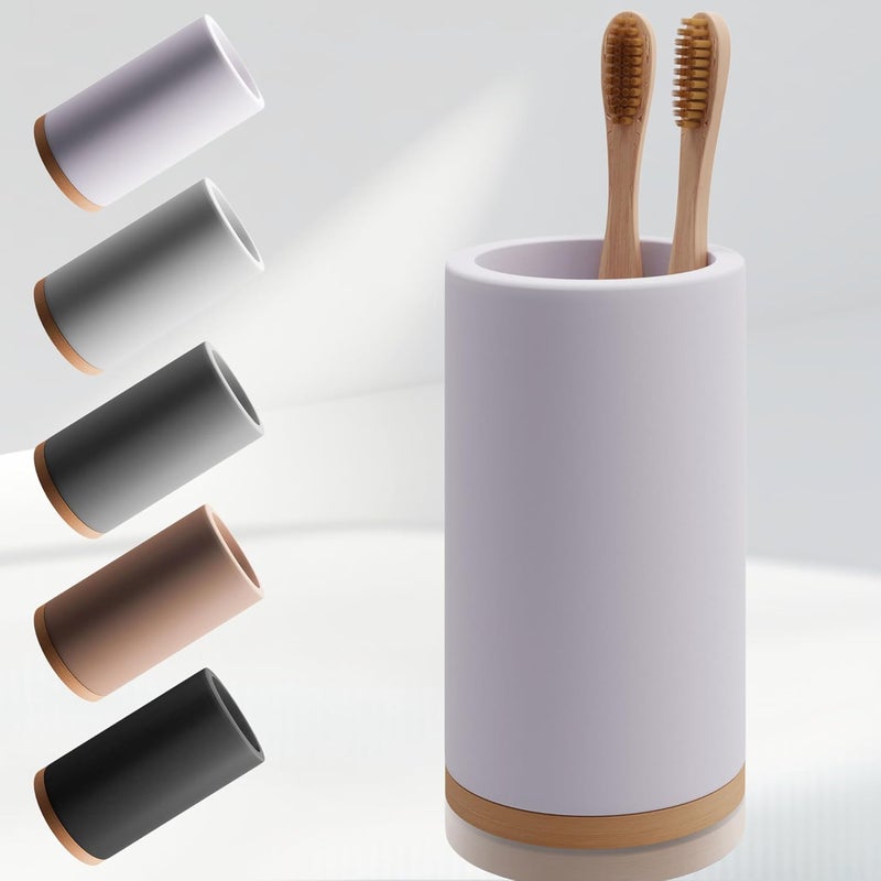 Matani Diatomite & Bamboo Toothbrush Holder - Quick-Drying, Water-Absorbent Stand with Removable Base & Drain Holes for Bathroom Countertop (Beige) - Image 1