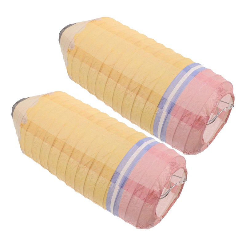 2pcs Pencil Paper Lanterns - Back to School Hanging Classroom Decorations for Kindergarten Preschool and School Party Supplies Easy to Install Yellow Lanterns for Decor - Image 1