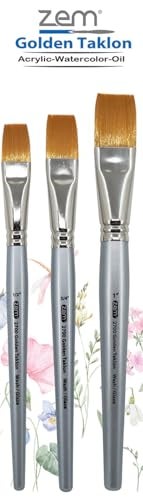 ZEM Brush Golden Taklon Wash Brush Set Sizes 1/2", 3/4", 1" - Image 1