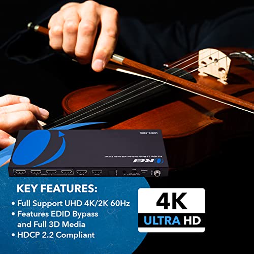 OREI 4K HDMI Matrix Switch 4 X 2, Switcher 18G UltraHD with Arc Supports Upto 4K @ 60Hz & 1080P IR Audio Extractor Arc EDID HDCP 2.- Remote Control - Full Matrix Selection - Image 3