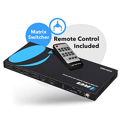 OREI 4K HDMI Matrix Switch 4 X 2, Switcher 18G UltraHD with Arc Supports Upto 4K @ 60Hz & 1080P IR Audio Extractor Arc EDID HDCP 2.- Remote Control - Full Matrix Selection - Image 4