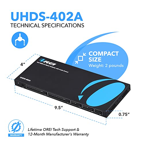 OREI 4K HDMI Matrix Switch 4 X 2, Switcher 18G UltraHD with Arc Supports Upto 4K @ 60Hz & 1080P IR Audio Extractor Arc EDID HDCP 2.- Remote Control - Full Matrix Selection - Image 5