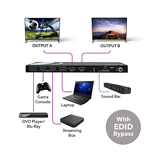 OREI 4K HDMI Matrix Switch 4 X 2, Switcher 18G UltraHD with Arc Supports Upto 4K @ 60Hz & 1080P IR Audio Extractor Arc EDID HDCP 2.- Remote Control - Full Matrix Selection - Image 2