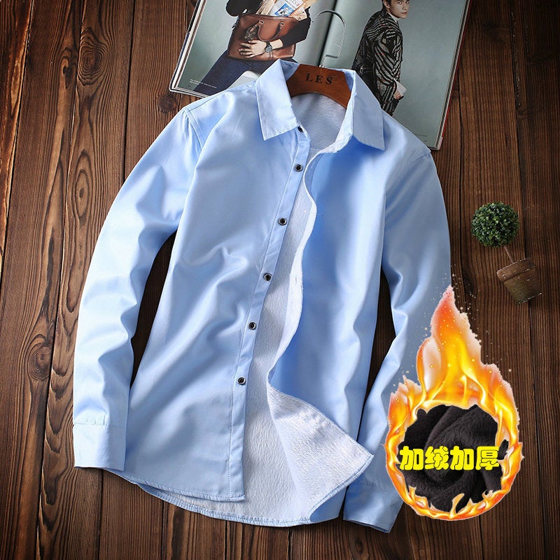 Winter Men'S Long-Sleeved Warm Fleece-Lined Shirt Men'S Thickened Slim-Fit Pure White Business Men'S Professional Shirt - Image 5